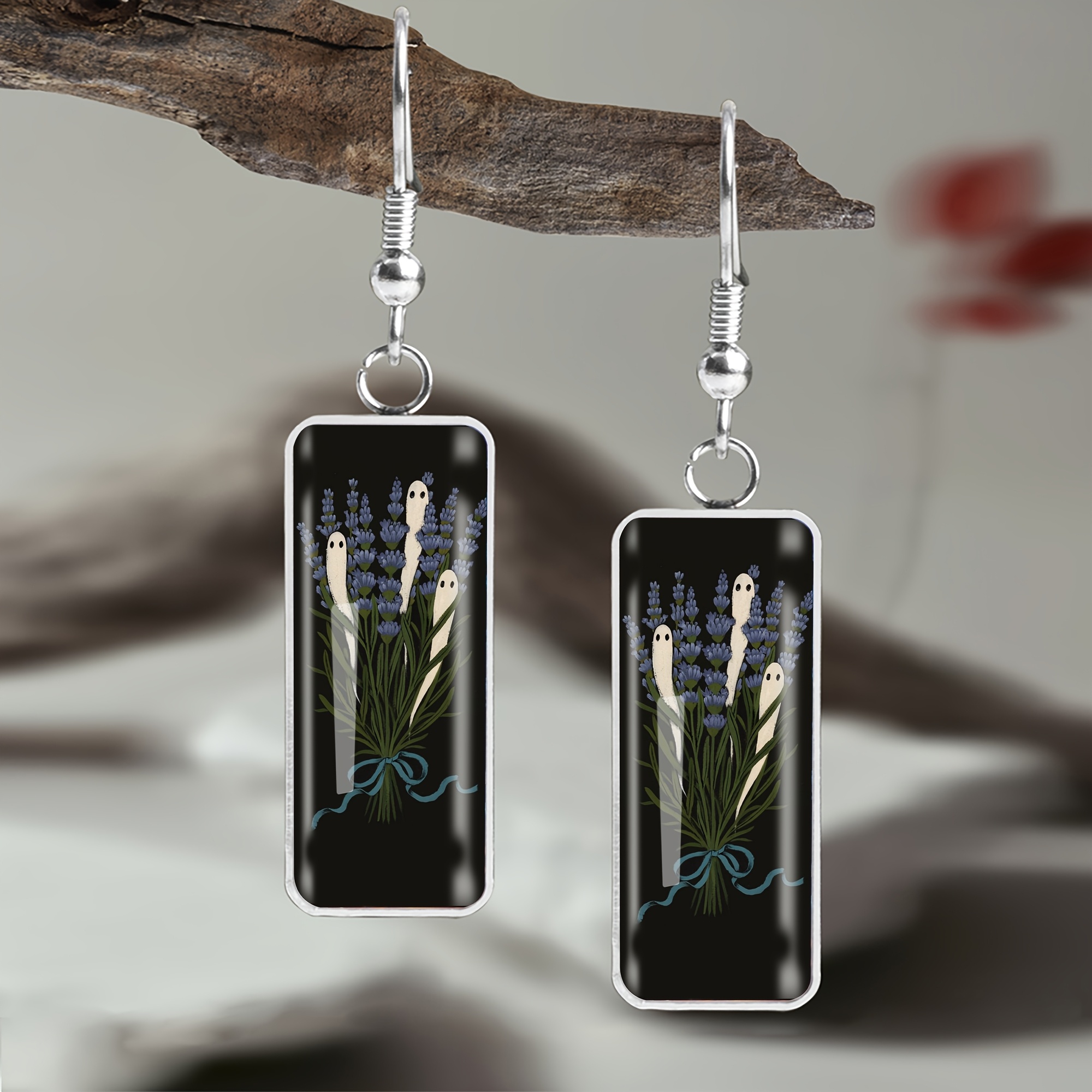 Lavender Pattern Long Bar Earrings
